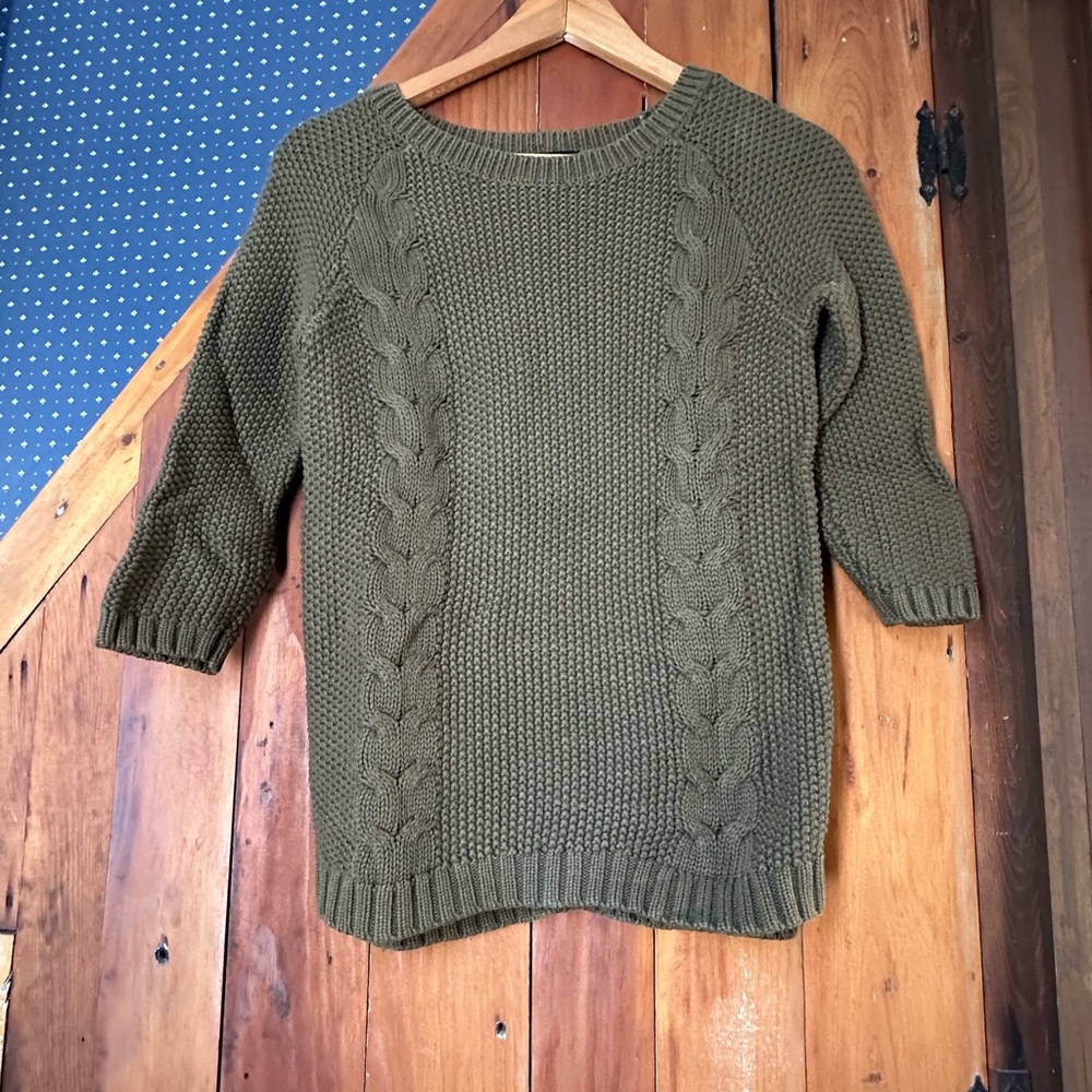 Cotton Cable Knit Sweater with Back Buttons